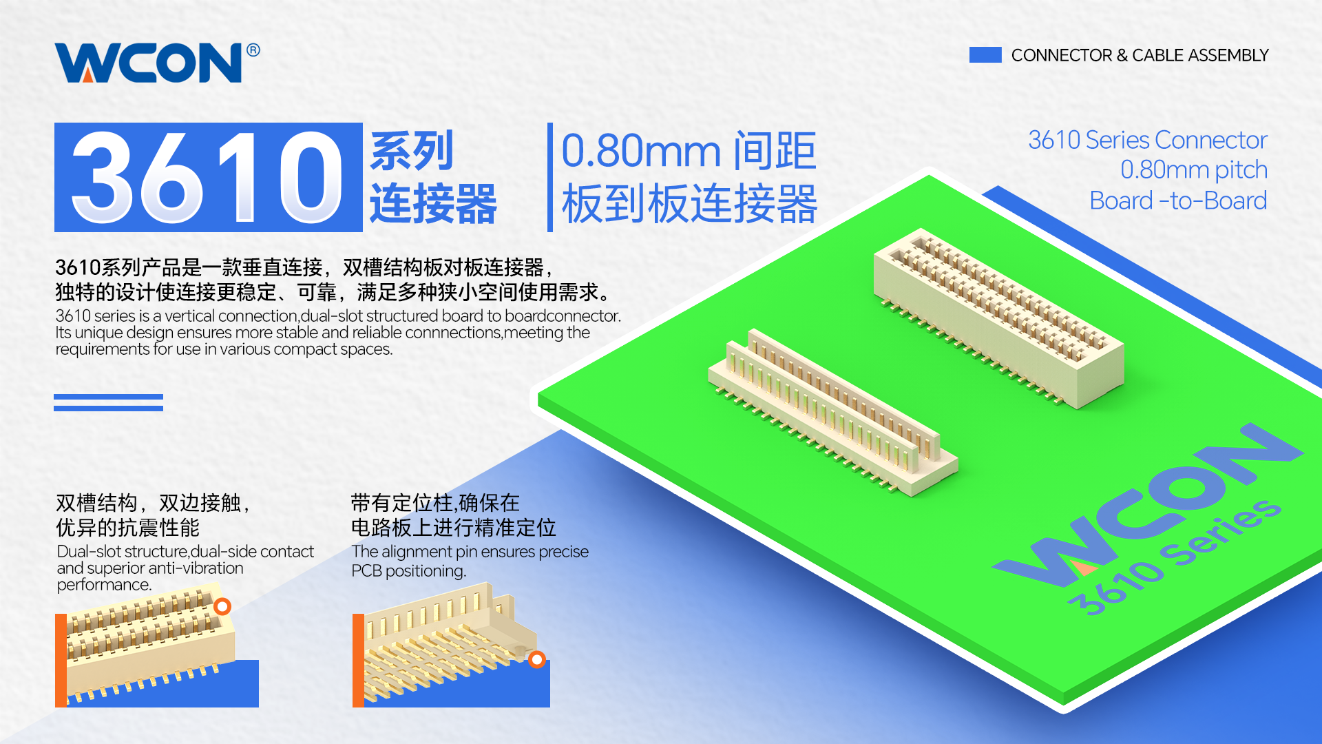 3610系列板對板連接器:0.80mm間距,支持雙向對配的高密度解決方案